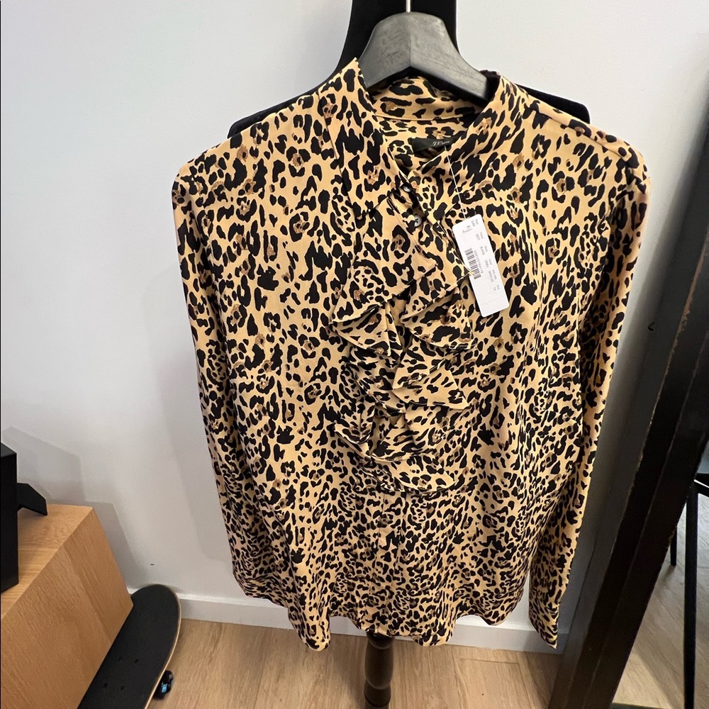J. Crew 14 Cheetah print ruffle blouse